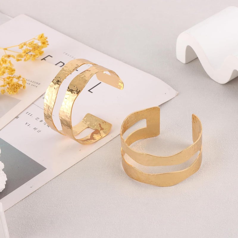 CASDAN 2Pcs Cuff Bangle Bracelets for Women Open Wide Bracelets Adjustable Wrist Cuff Wrap Bracelet - Image 5